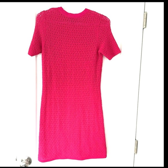 Banana Republic Pointelle Short Sleeve Mini Sweater Dress Fuchsia Pink XS - Picture 4 of 5